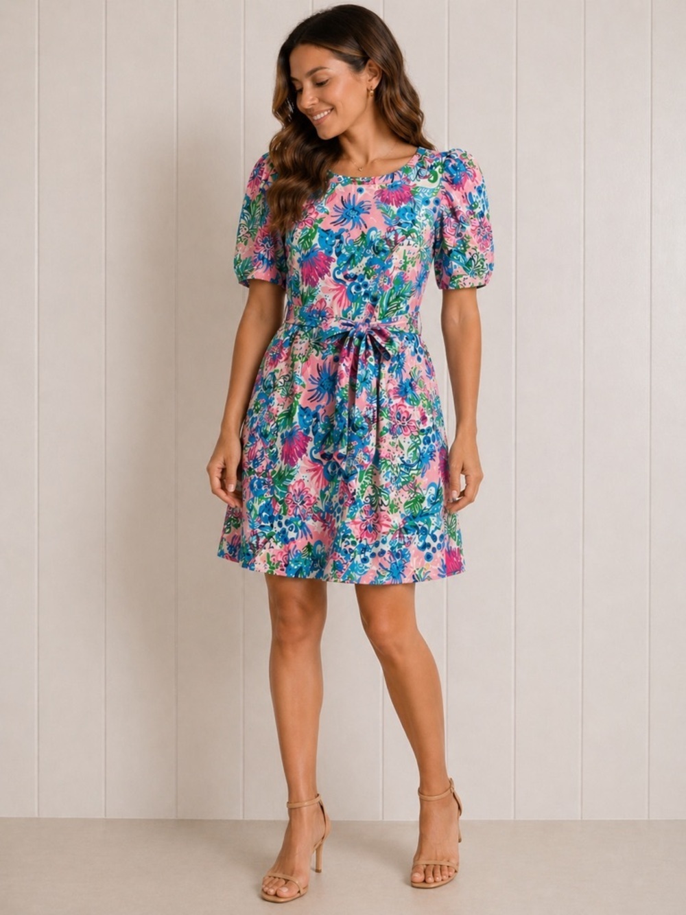 Lilly Pulitzer Dress Harriet Mandevilla Baby Paradise Petals Puff Sleeve Small